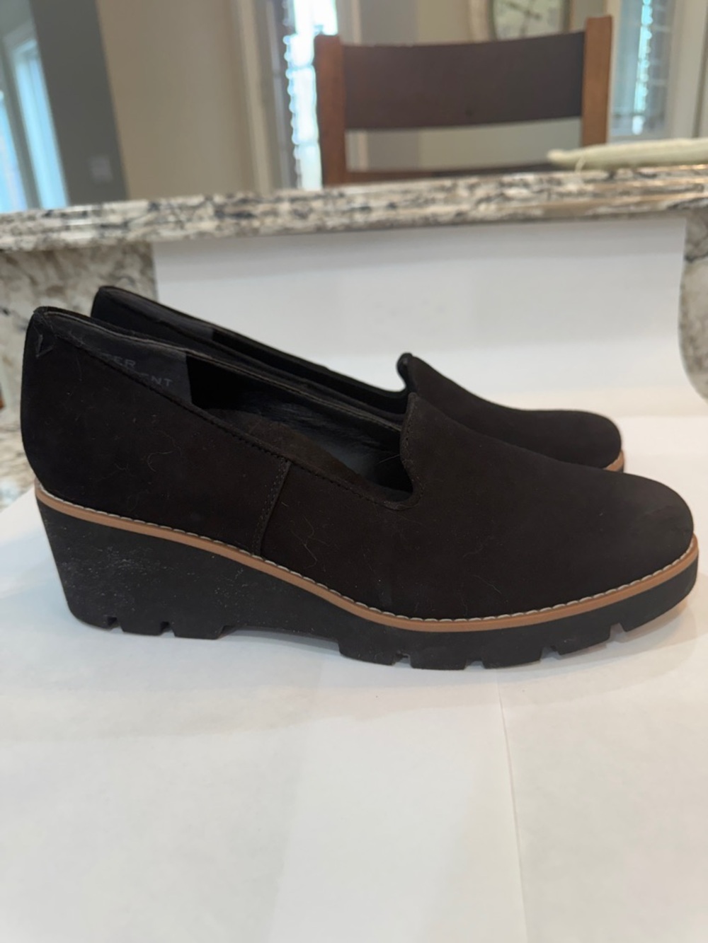 Vionic Willa Wedge Black Suede Womens size 10 Slip On Loafers with Wedge Heel
